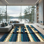 Modern Blue and Cream Geometric Weave Rug