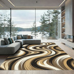 Modern Abstract Brown Wavy Swirl Rug