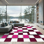 Modern Magenta and Maroon Geometric Cube Rug
