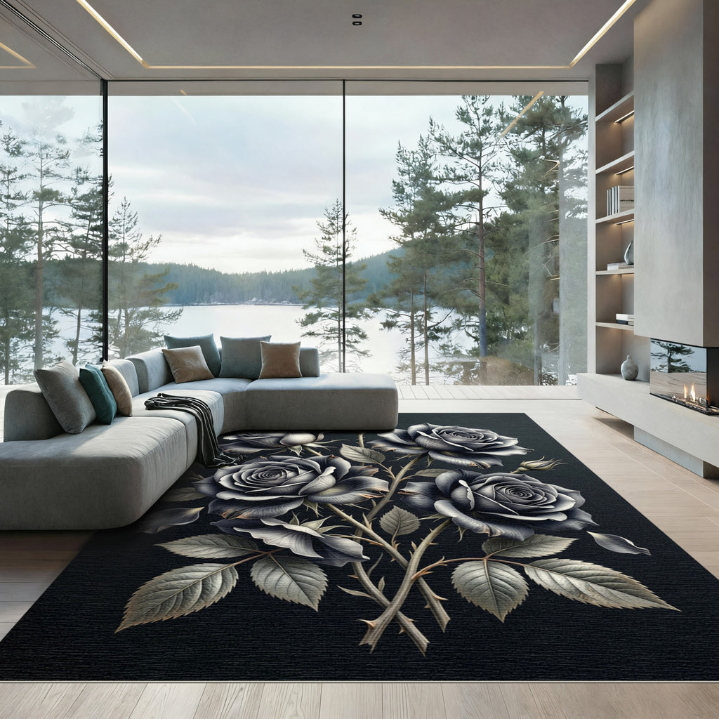 Dramatic Black Rose Garden Arrangement Rug