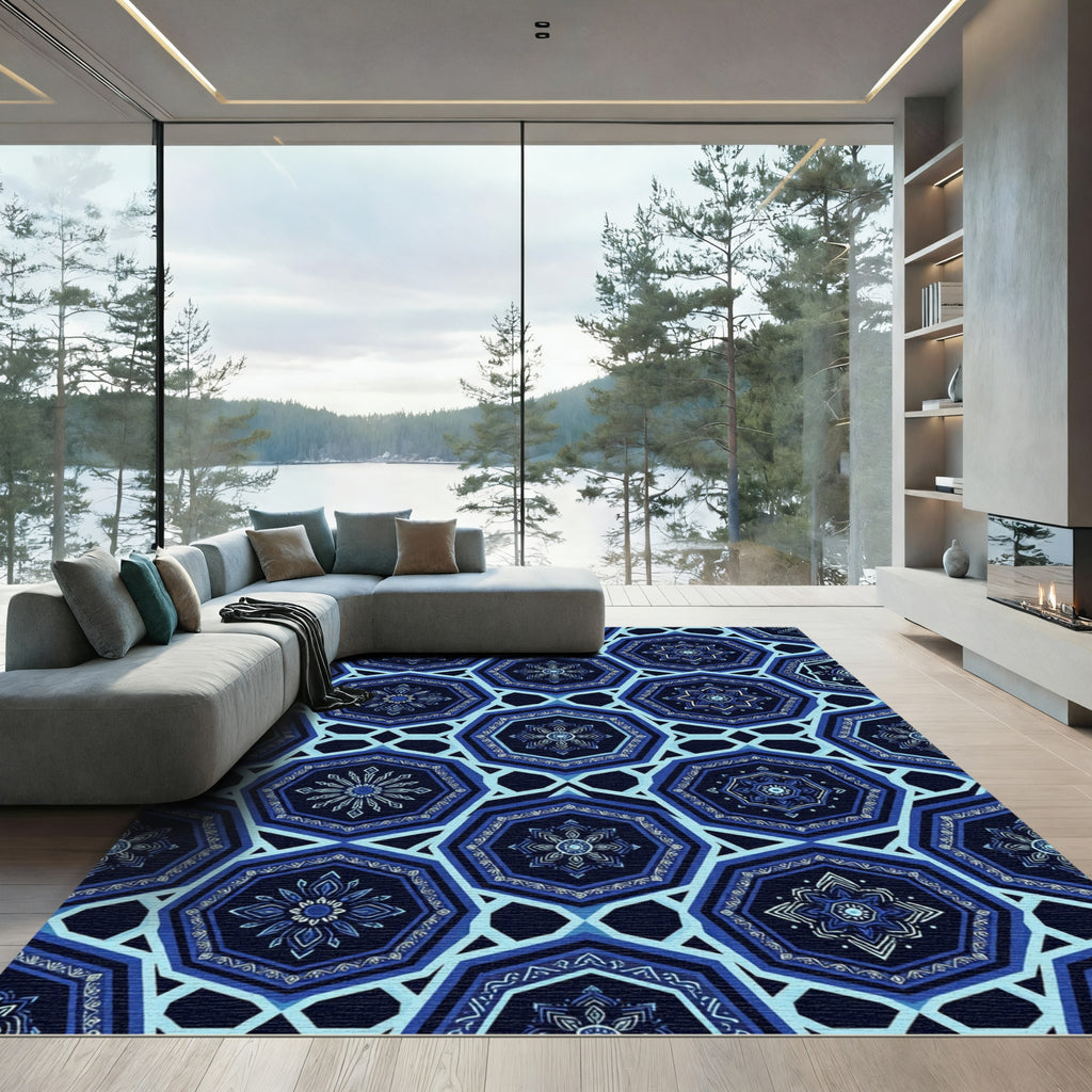 Navy Blue Celestial Geometric Star Rug