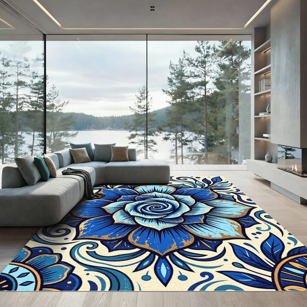 Deep Blue Floral Splendor Rug
