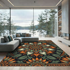 Orange and Sage Floral Mandala Rug