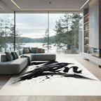 Monochrome Zen Raven Ink Wash Illustration Rug