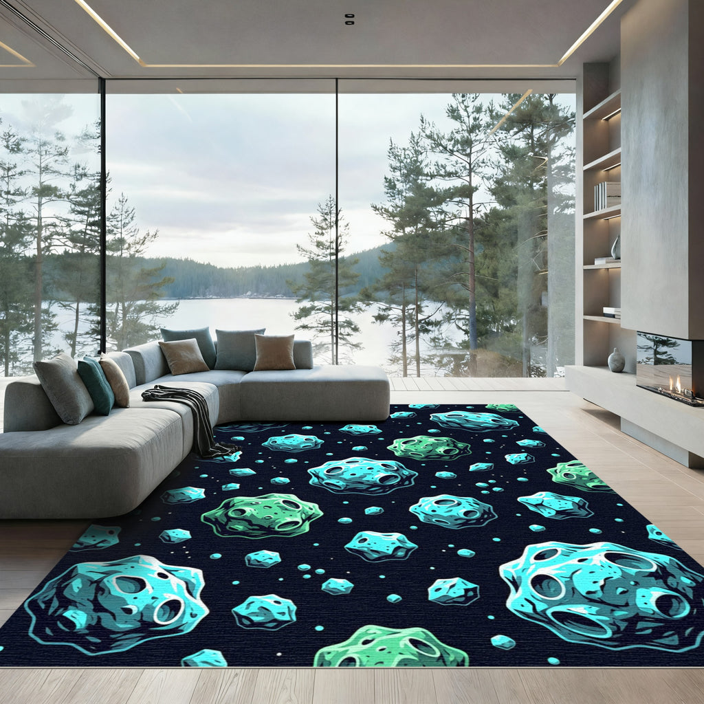 Cosmic Blue Asteroid Galaxy Space Surface Rug
