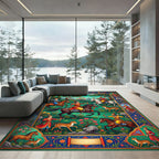 Riding Archers Hunting Scene Emerald Rug
