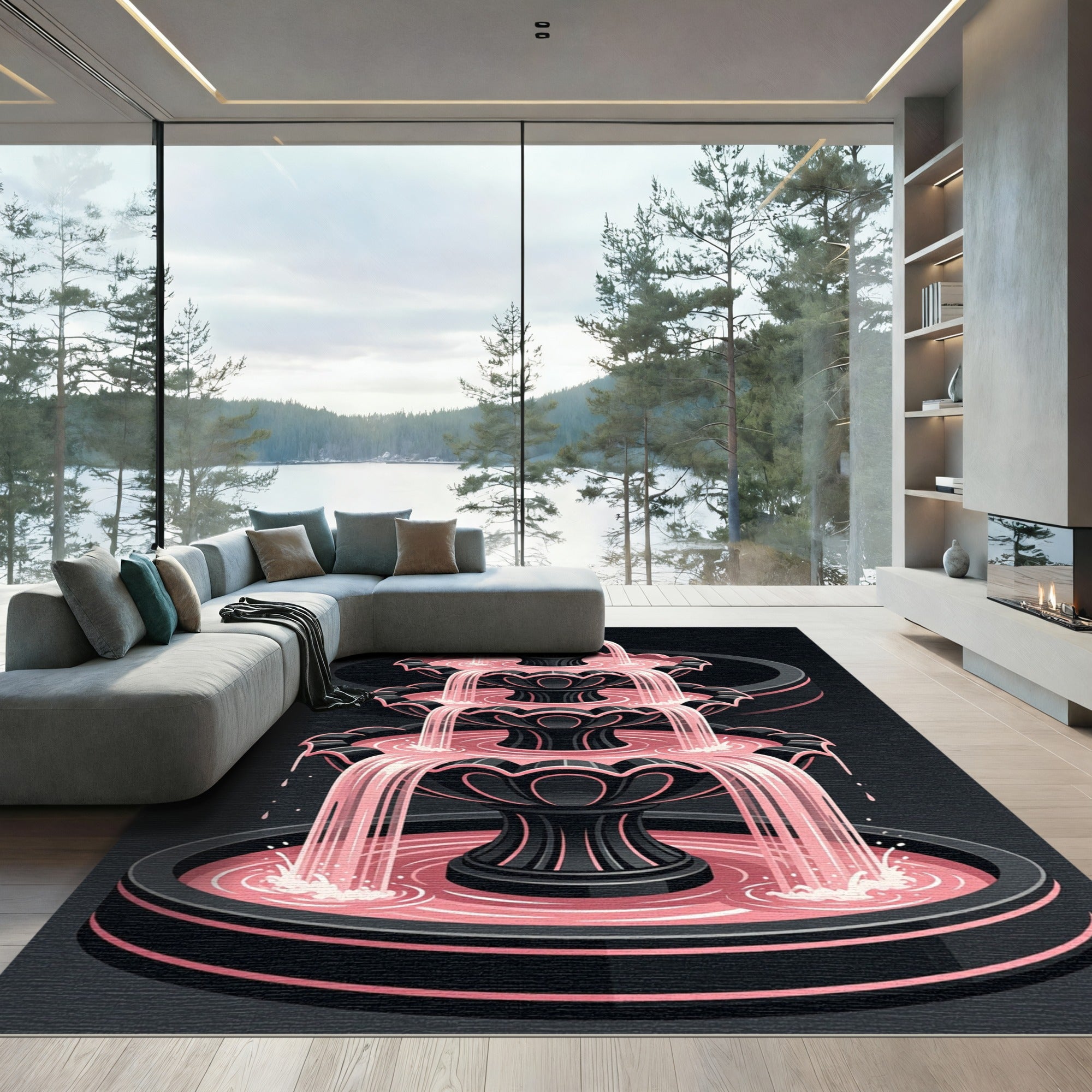 Elegant Black and Pink Tiered Fountain Rug