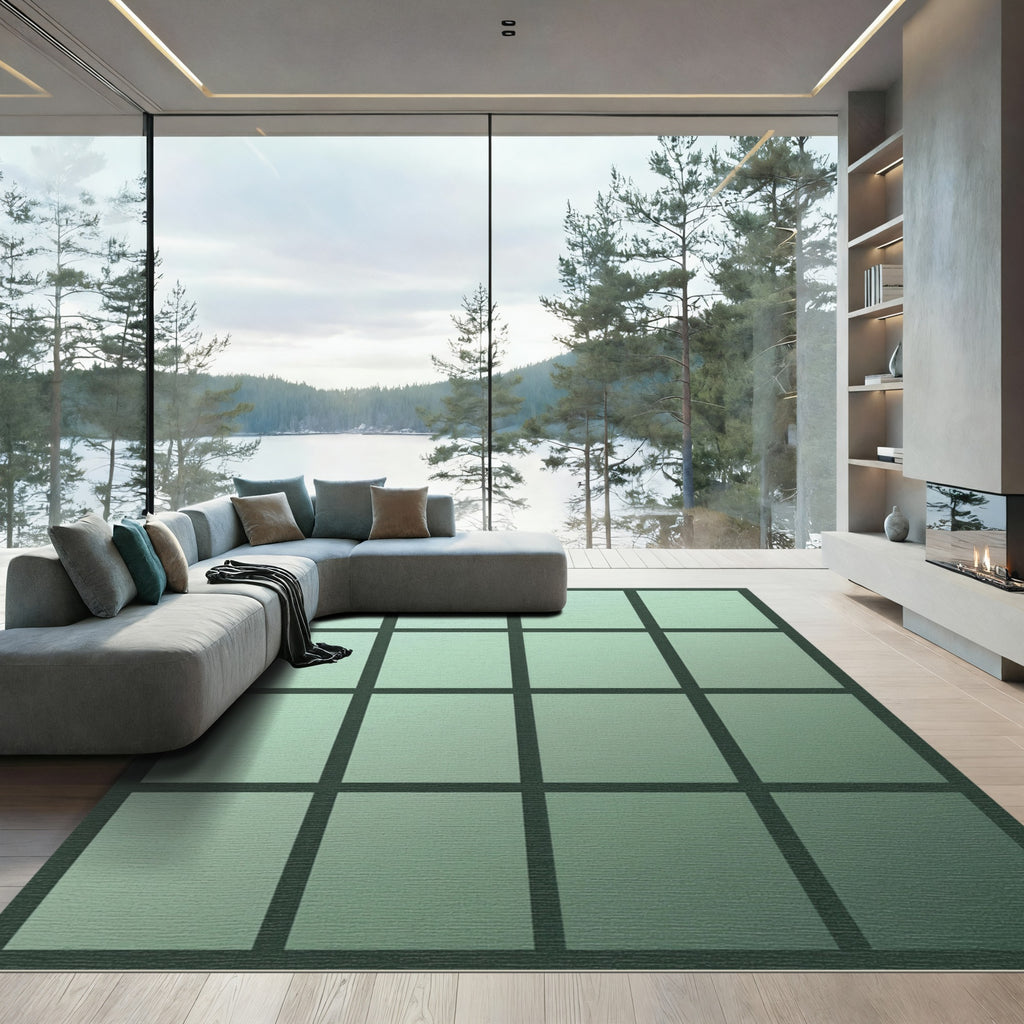 Pale Green Gradient Checkerboard Rug
