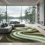Olive Green Abstract Swirling Dune Rug