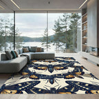 Dark Celestial Gold Butterfly Ink Illustration Rug