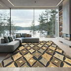 Elegant Golden Geometric Diamond Lattice Rug