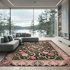 Elegant Rose Garden Framed Floral Tapestry Rug