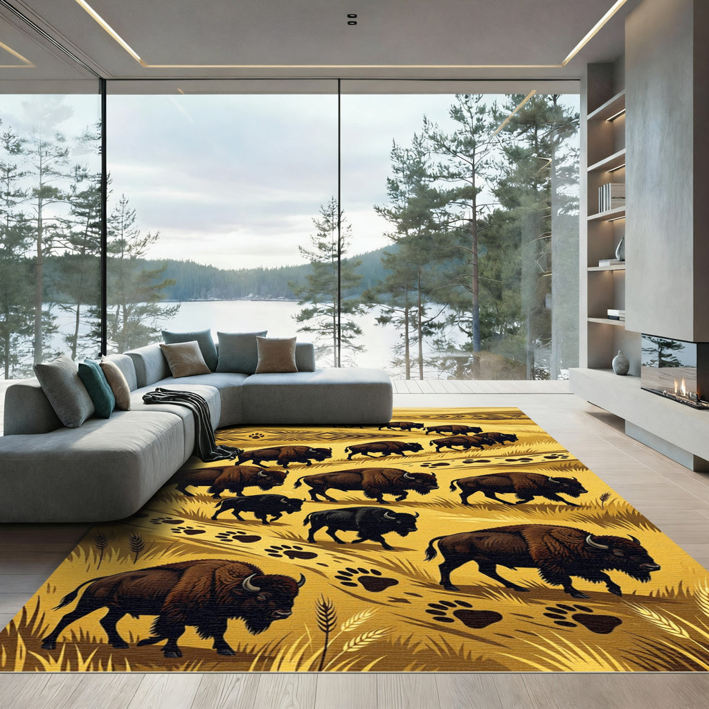 Golden Bison Herd Native Art Rug