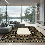 Black Gold Eagle Tribal Border Rug