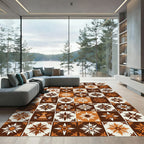 Terracotta Brown Floral Tiled Medallions Rug