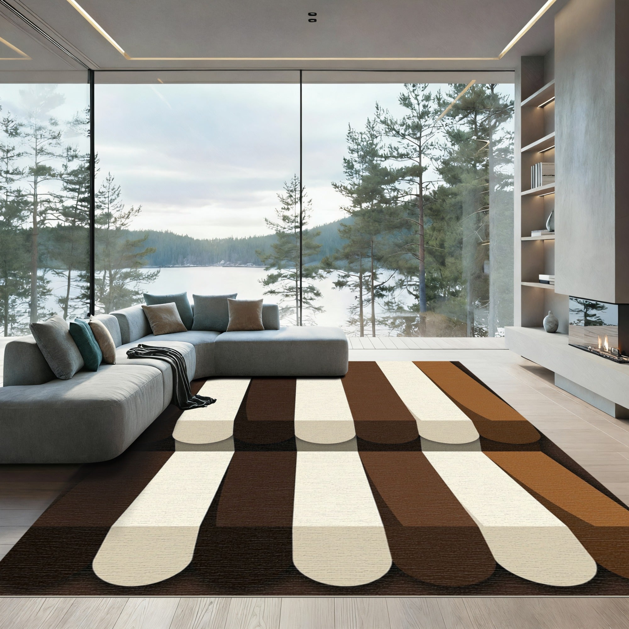 Contemporary Chocolate and Cream Vertical Stripe Rug