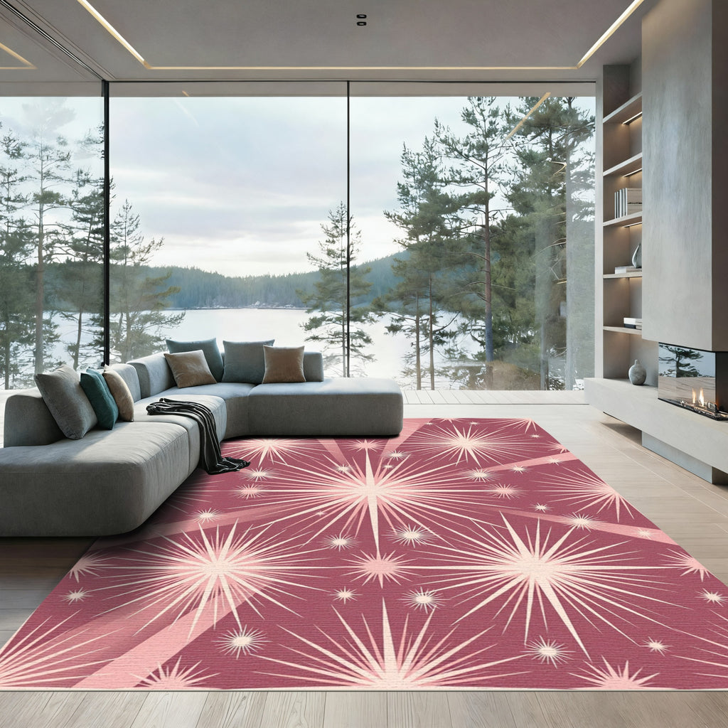 Pink Stellar Burst Radiating Lights Rug