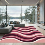 Modern Maroon Pink Wavy Stripe Rug