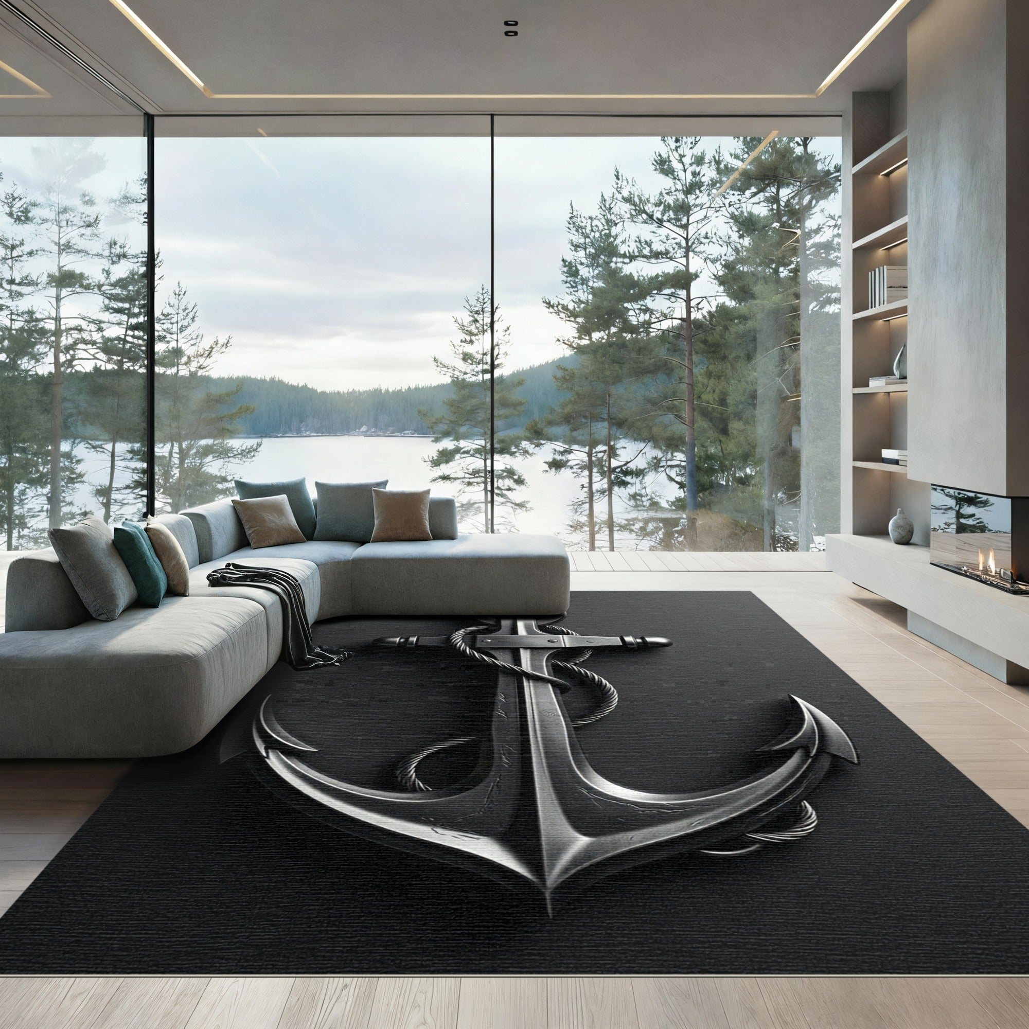 Nautical Metal Anchor Rope Rug