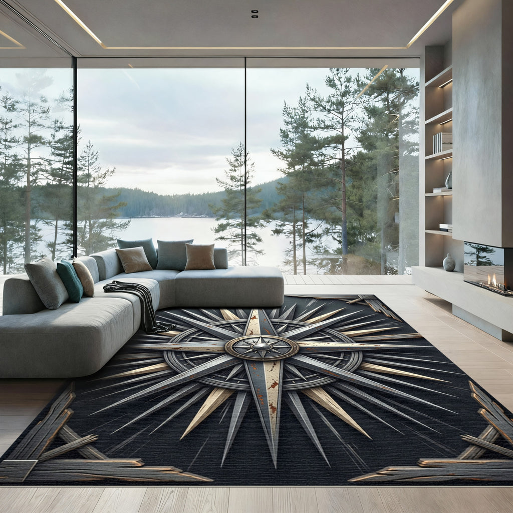 Gothic Steel Compass Sunburst Rug