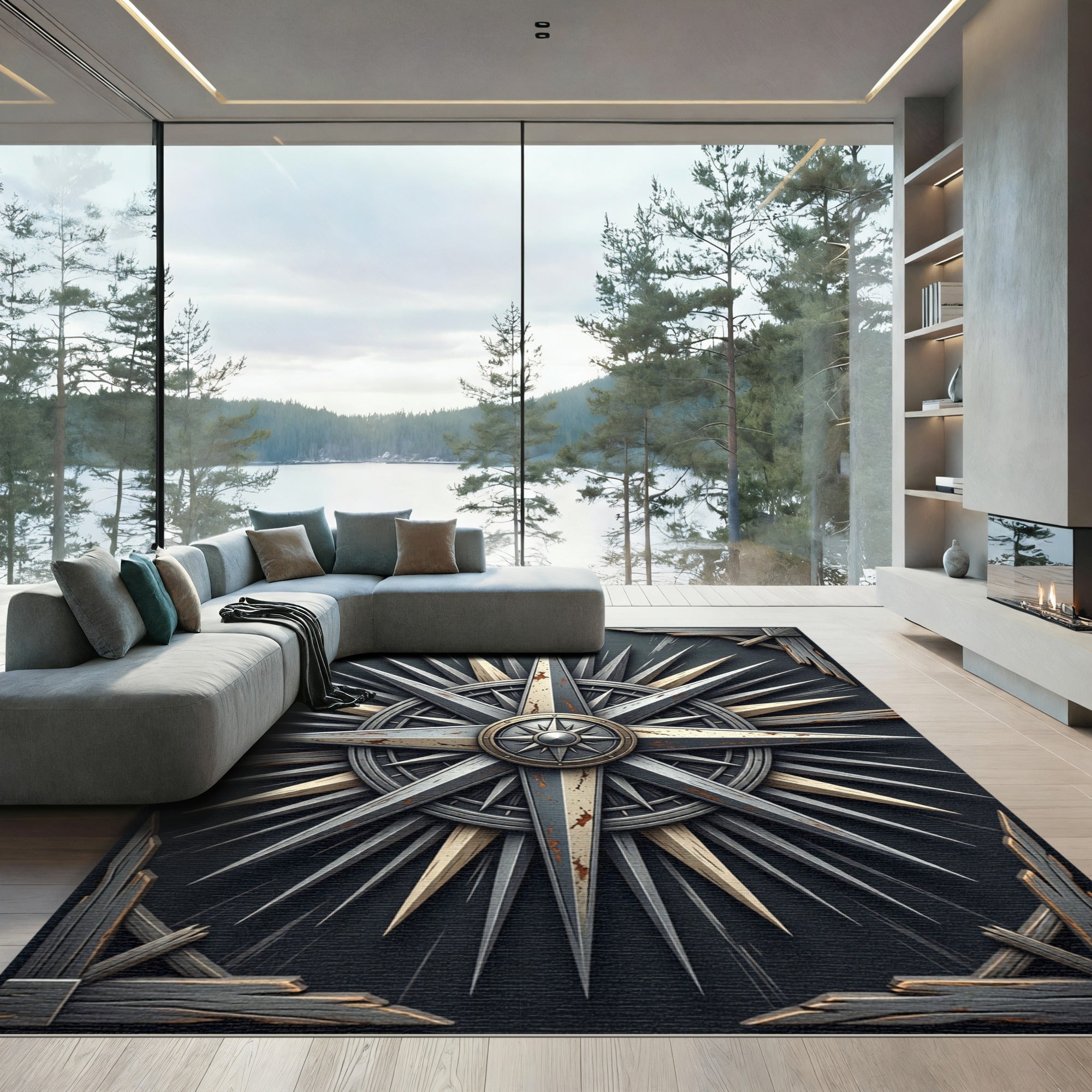 Gothic Steel Compass Sunburst Rug