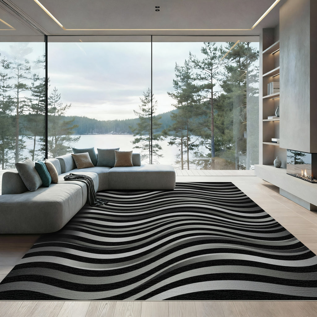 Monochromatic Gray Wavy Stripes Rug