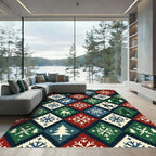 Festive Nordic Diamond Snowflake Reindeer Rug