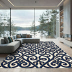 Navy Interwoven Scrollwork Damask Rug