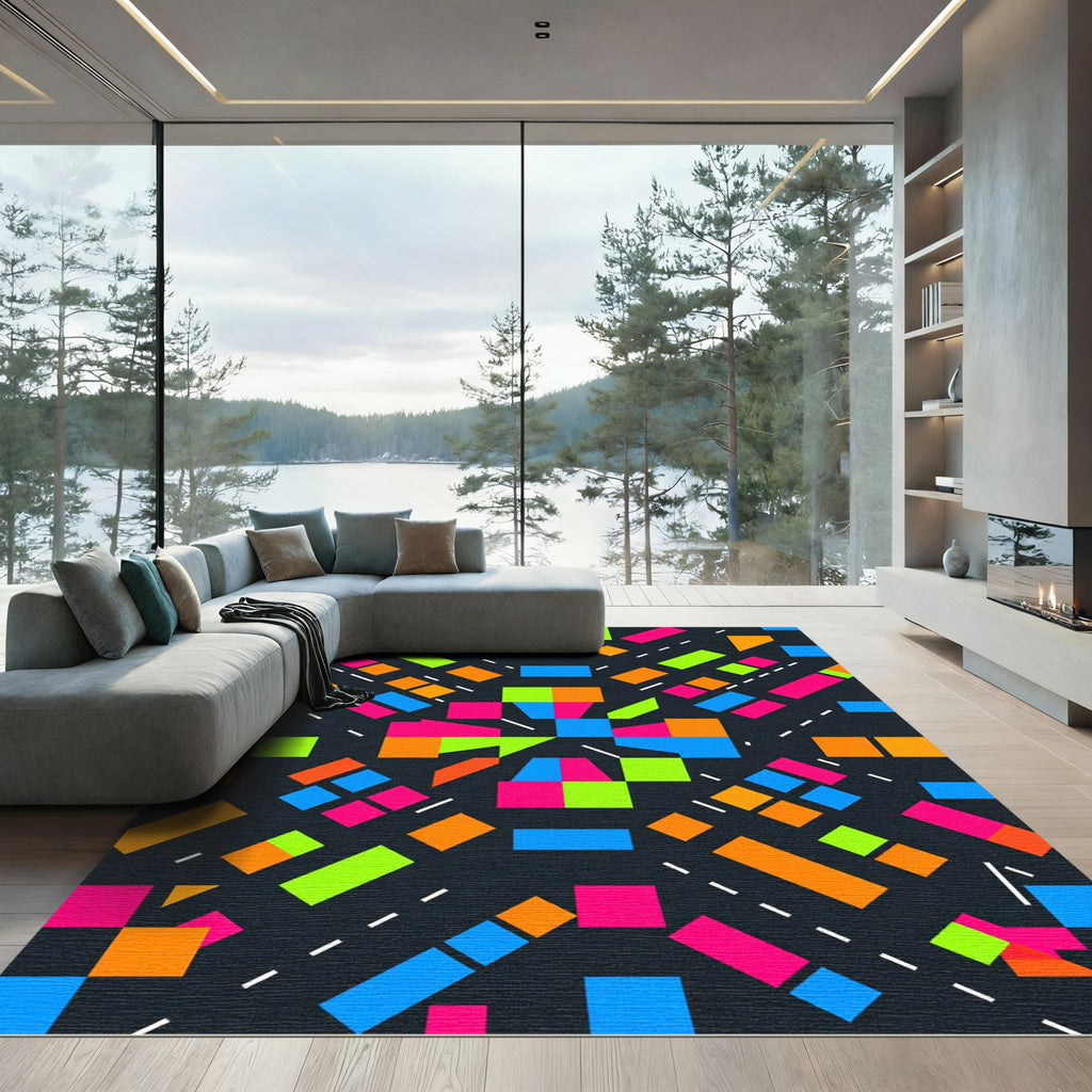 Vibrant Neon Geometric Abstract Block Rug
