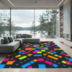 Vibrant Neon Geometric Abstract Block Rug