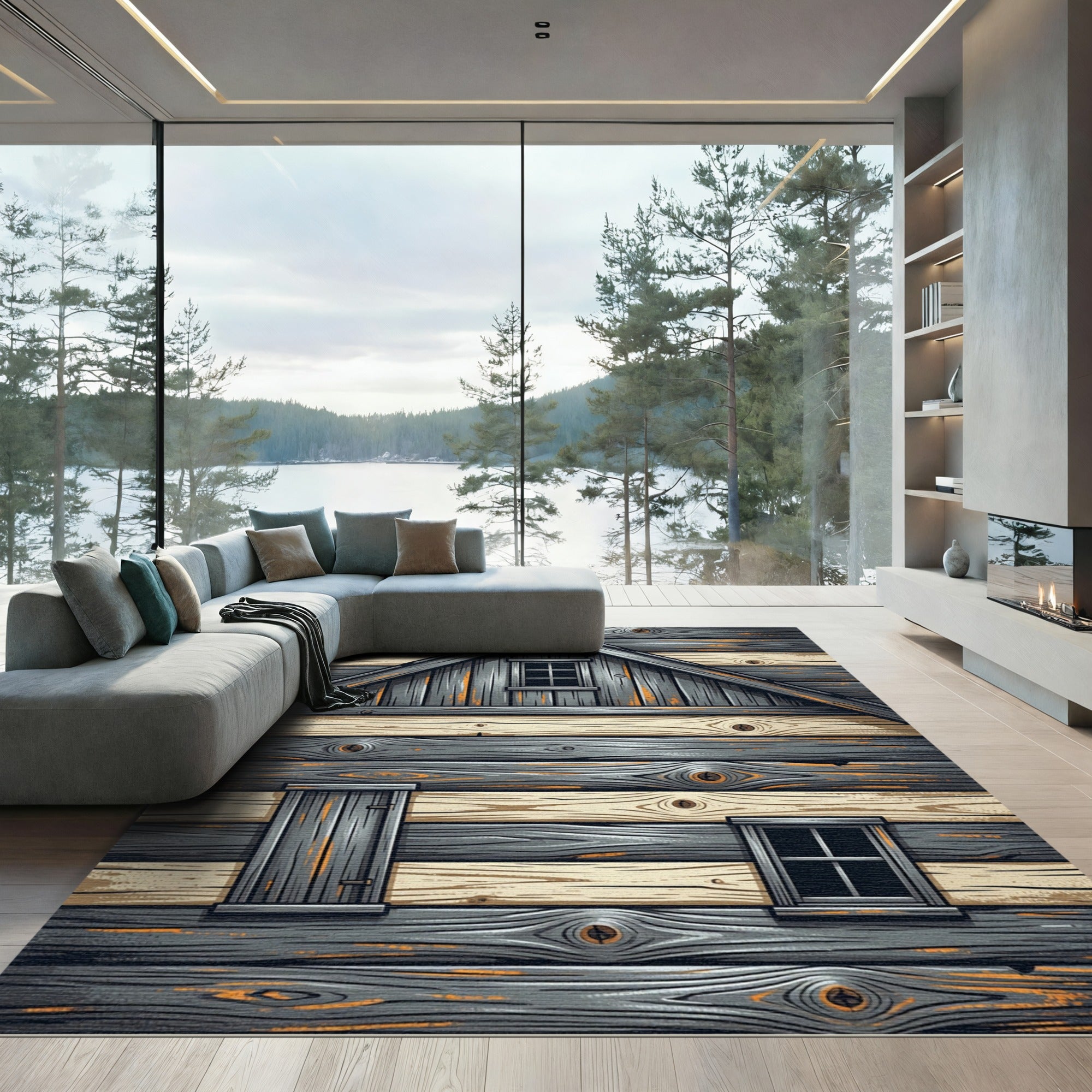 Rustic Wood Grain Textured Cabin Rug