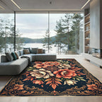 Elegant Coral Floral Medallion Bouquet Rug