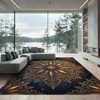 Ornate Golden Starburst Filigree Medallion Rug