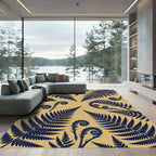Navy Fern Frond Botanical Gold Rug