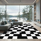 Modern Monochrome Wavy Checkered Graphic Rug