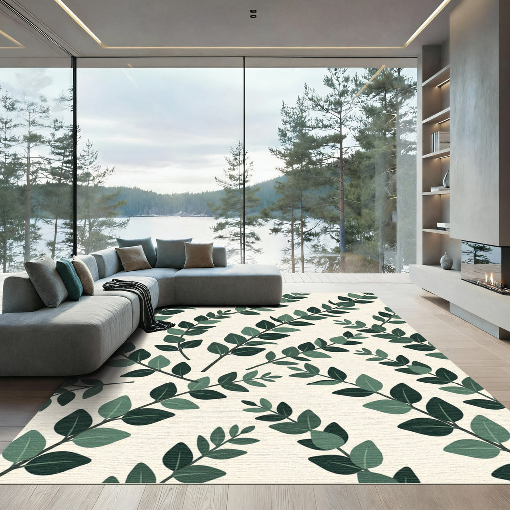 Earthy Green Leafy Branches Rug