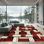 Crimson Cream Woven Geometric Ribbon Rug