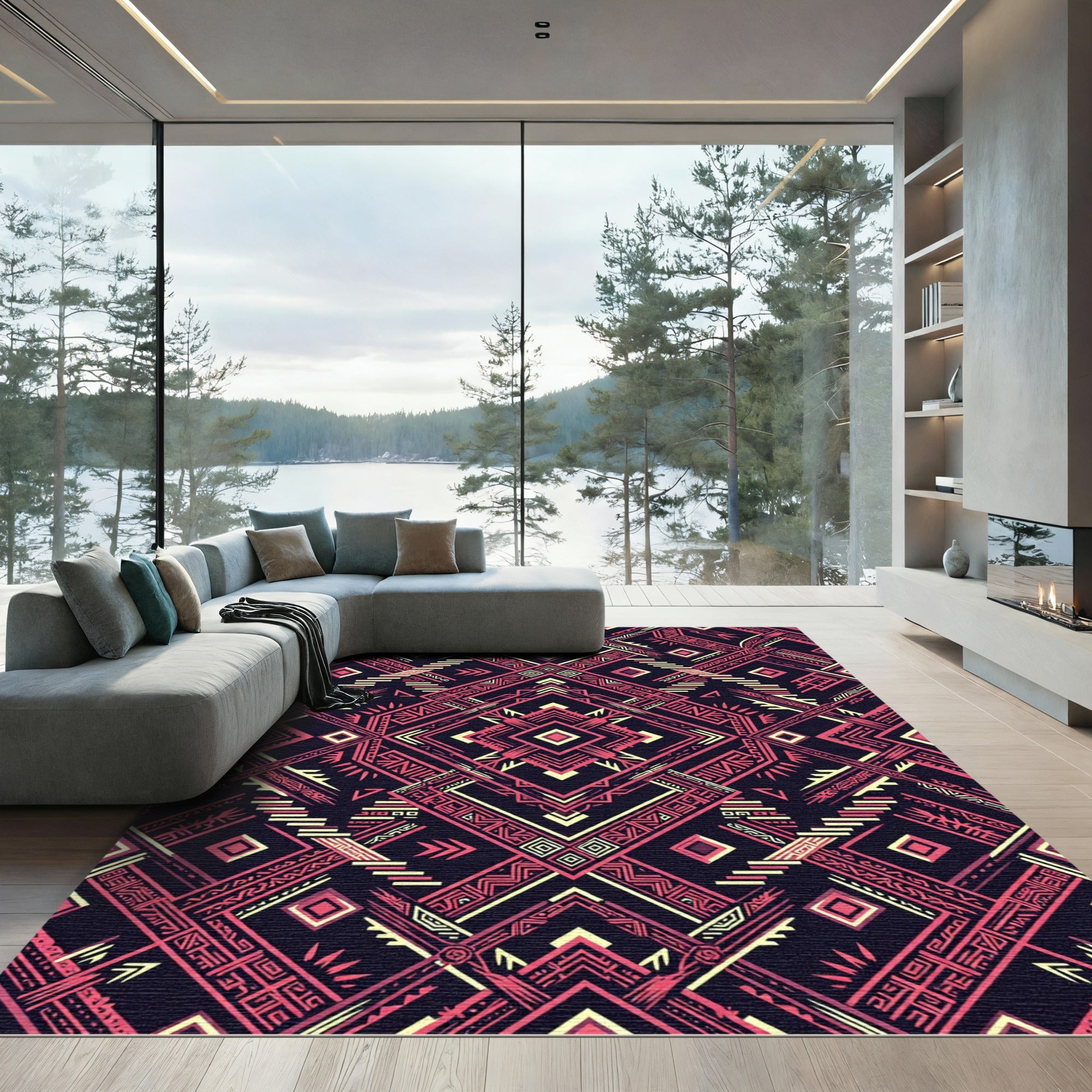 Geometric Pink and Yellow Tribal Rug