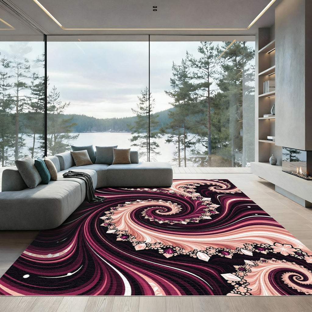 Crimson Swirl Gemstones Floral Rug