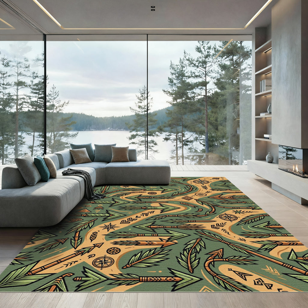 Native American Arrow Green Orange Navigational Rug