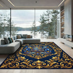 Royal Blue Gold Heraldic Crest Tapestry Rug