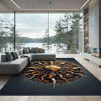 Celestial Golden Sun Earth Medallion Rug