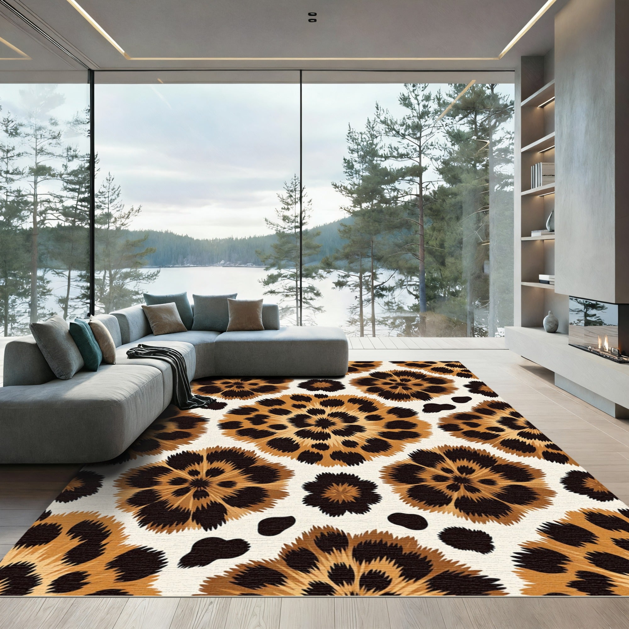 Bold Animal Print Floral Medallion Rug