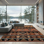 Earthy Brown Geometric Tribal Stripe Rug