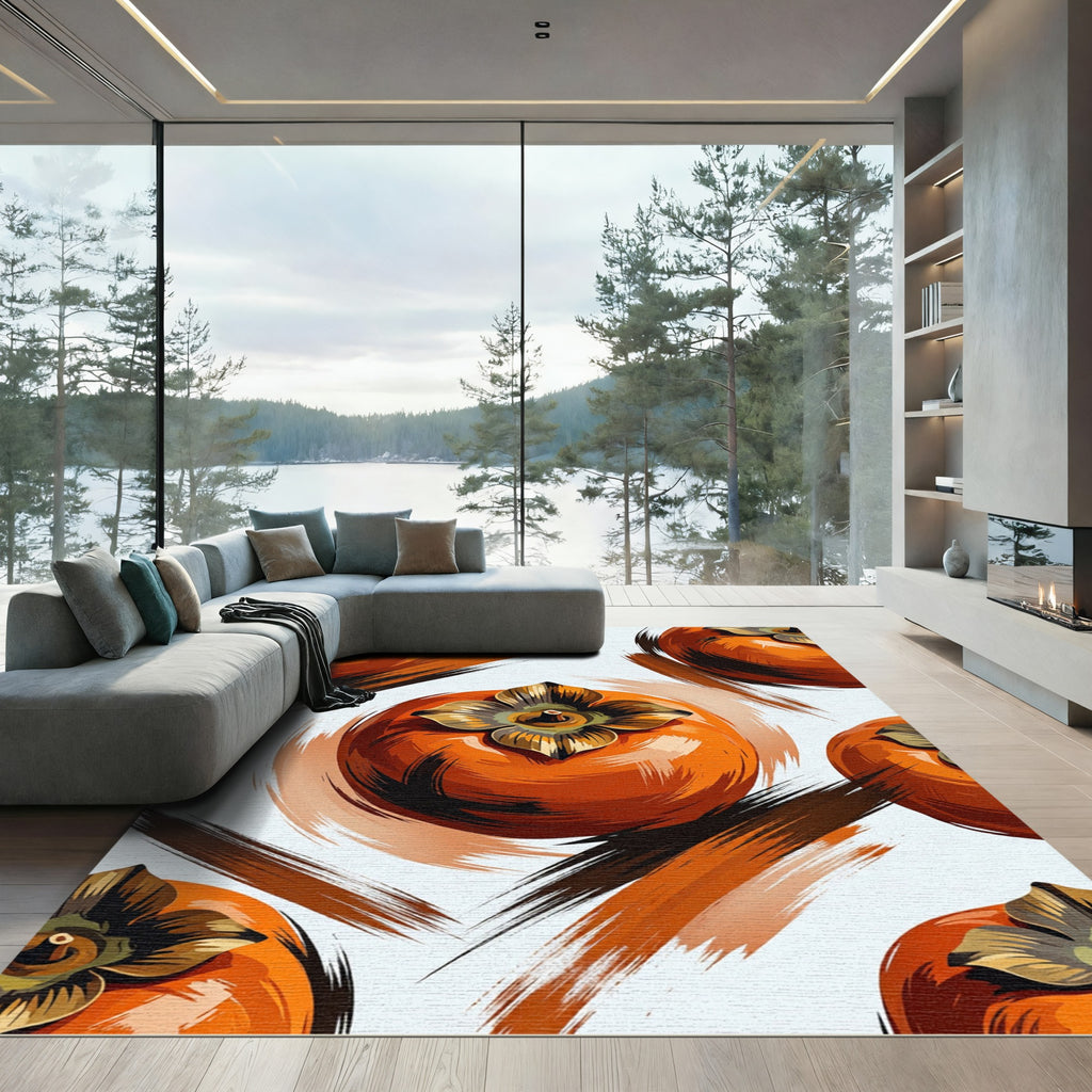 Vibrant Orange Persimmon Fruit Orchard Rug
