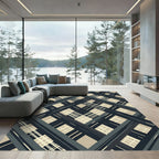 Monochromatic Abstract Line Plaid Rug