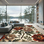 Vintage Peony Floral Branch Artwork Rug