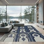 Navy Blue Arch Geometric Medallion Rug