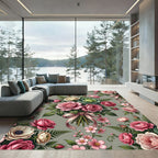 Romantic Pink Rose Bouquet Botanical Art Rug