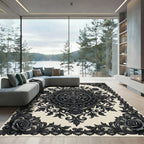 Gothic Black Rose Lace Medallion Rug
